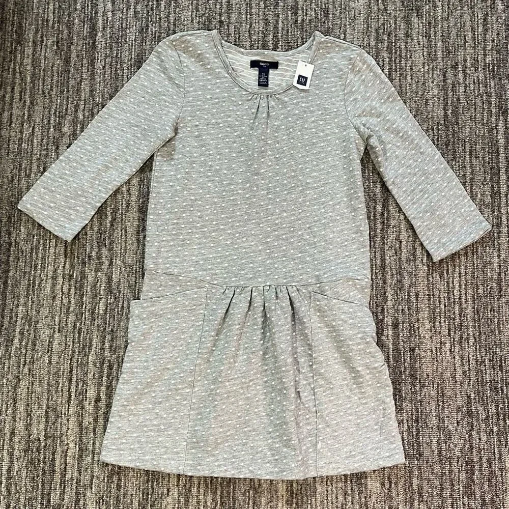 Gap Kids Girls Size Large Knit Shirt Dress Gray Long‎ Sleeve Pockets NWT